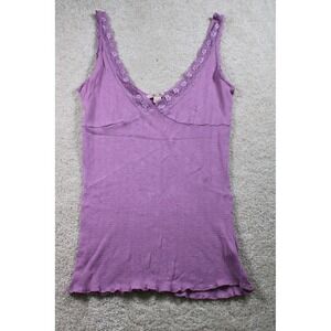 Miss Bison‎ Lavender Lace Trim Ribbed Tank Top Womens M Sleeveless Y2K Babydoll